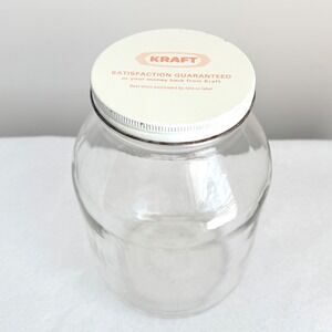 Vintage Kraft Glass Mayonnaise Jar‎ w Original White Metal Lid 7" Kitchen Decor